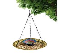Metal Bird Feeder Bowl - Outdoor Feeding Dish for Balcony Fence Setup | Iron Build with Hanging Hooks, Decorative Garden Tray, Water Food Container for Patio Yard Wild Bird Attraction