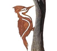 Metal Bird Profile Tree Art | Woodpecker Birds Craft Ornaments | Rusty Birds Metal Art | Bird Profile Garden Stake | Rustic Metal Bird Wall Hanging | Outdoor Decoration For Gardens And Yards