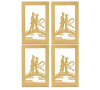 Metal Bookends Set of 4 | Sturdy Book Holder with Grip Foam Pads | Adjustable Bookends for Shelves/Office/Library | Slim Design for Books, DVDs, Magazines (Meeting on Bridge)