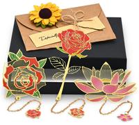 Metal Bookmark Pendant Bookmark,3 Leaf And Flower Mark,Special Bookmarks Set Is A Practical And Creative Gift For Teachers,Readers,Students,Friends,Red