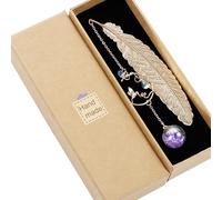 Metal Bookmark With Feather 3d Glass Beads Pendant Handmade Vintage Style Bookmark With Gift Box Bookmark For Women Kids Readers Teachers.[S80]