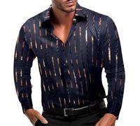 Metal Boxe à manches longues avec revers pour homme, décontracté, à rayures, cardigans pour les fêtes, chemises, hauts de salopettes d'hiver, E-marine militaire, XXXL
