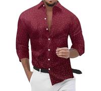 Metal Boxe à manches longues avec revers pour homme, décontracté, à rayures, cardigans pour les fêtes, chemises, hauts de salopettes d'hiver, B-Rouge, Medium