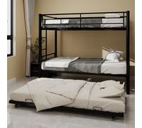 Metal bunk bed, suitable for boys and girls, metal structure bed frame, with ladder and guardrail, can be converted into 2 beds, no need for spring box, heavy and sturdy frame, 196.6 x 97.8 x 157 cm