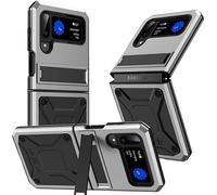 Métal Coque pour Samsung Galaxy Z Flip 4/ Flip 3, Outdoor Heavy Duty armure métal Bumper militaire Grade Antichoc Anti-rayures Anti-empreintes Cover avec béquille pour Galaxy Z Flip 4/Flip 3 (Argent)