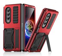 Métal Coque pour Samsung Galaxy Z Fold 4, Outdoor Heavy Duty Robuste Armure métal Bumper Militaire Grade Antichoc Anti-Rayures Anti-Empreintes Hard Cover avec béquille pour Galaxy Z Fold 4 5G (Rouge)