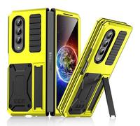 Métal Coque pour Samsung Galaxy Z Fold 4, Outdoor Heavy Duty Robuste Armure métal Bumper Militaire Grade Antichoc Anti-Rayures Anti-Empreintes Hard Cover avec béquille pour Galaxy Z Fold 4 5G (Jaune)