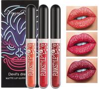 Metal Diamond Liquid Paillettes Rouge À Lèvres Mat Noir Rouge À Lèvres Set Coloré Brillant À Lèvres Rich Pegion Long Lasting Non Stick Cup Waterproof Lip Glaze(B)