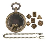 Metal Dice, Game Props, Polyhedral Role Set, Small Tokens with Pocket Watch Shell Case, Tabletop Toy for Tiny Role Playing Adventure Fantasy Party Collection Display, 1.77x2.48x0.59 inches