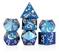 Metal DND Dice Set 7 PCS Role Playing Dice Star&Moon Metallic Polyhedral D&D Dice with Gift Metal Box for Dungeons and Dragon Tabletop Game(Blue Glitter with White)