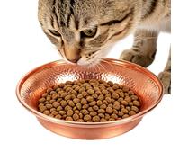 Metal Dog Bowl Textured Round Non-Slip Wide Opening Copper Dish