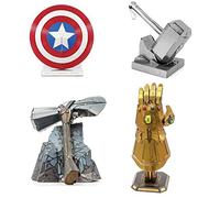 Metal Earth Fascinations 3D Metal Model Kits Set de 4 Marvel Avengers - Gant Infini - Stormbreaker - Marteau de Thor - Bouclier de Captain America