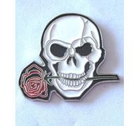 Metal Enamel Pin Badge White Skull & Red Rose Scooter Trucker Biker by Mainly Metal