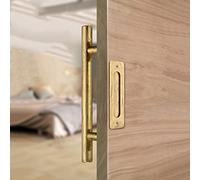 Metal Entry Door Handles Flat Barn Gate Grab Bar for Home Kitchen Bath Door,Door Pull Handle with Backplate, Small Rustic Push Pull Pole(Brass,Length 32cm(12.6inch))