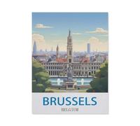 Métal Étain Signe，Bruxelles, Belgique - Affiche de voyage vintage，Plaque Rétro Fer Signe Mural Mural Art Déco pour Salle Bain Restaurant Maison Cafés Bar Pub Déco Cadeau(20x30cm）8x12 inch-DA25