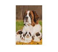 Métal Étain Signe，Chien de Saint-Bernard avec des chiots en automne，Plaque Rétro Fer Signe Mural Mural Art Déco pour Salle Bain Restaurant Maison Cafés Bar Pub Déco Cadeau(15x30cm）6x12 inch-AS39