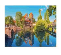 Métal Étain Signe，Fachwerkhäuser am Ufer der Pegnitz, Nürnberg, Deutschland，Plaque Rétro Fer Signe Mural Mural Art Déco pour Salle Bain Restaurant Maison Cafés Bar Pub Déco Cadeau(20x30cm）-U50