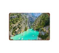 Métal Étain Signe，Gorges du Verdon au lac de Sainte-Croix,Provence-Alpes-Côte d'Azur，Plaque Rétro Fer Signe Mural Mural Art Déco pour Salle Bain Restaurant Maison Cafés Bar Pub Déco Cadeau(20x30cm）