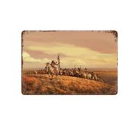 Métal Étain Signe,Indien monte sur une colline,Plaque Rétro Fer Signe Mural Mural Art Déco pour Salle Bain Restaurant Maison Cafés Bar Pub Déco Cadeau,30 x 40 cm (12 x 16 inch)-Q9