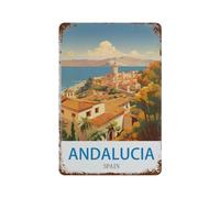 Métal Étain Signe,Poster de voyage vintage Andalousie Espagne,Plaque Rétro Fer Signe Mural Mural Art Déco pour Salle Bain Restaurant Maison Cafés Bar Pub Déco Cadeau(15x30cm)6x12 inch-F69