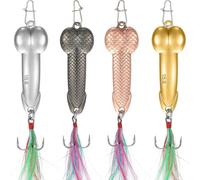 Metal Fishing Spoon 4 Hard Metal Fishing Lures Glitter Trout Spinners With Triple Hooks Feather Tail Spinning Pike Bait Fishing Accessory,4 Colours