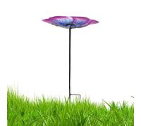 Metal Flower Bird Bath, Bee Water Bowl, 24.8x9.45 inches Stake Mounted Water Feeder with Build, Heavy Duty Metal Pollinator Bath, Garden Decor with Floral Design, Backyard Accessory for Wildlife Use