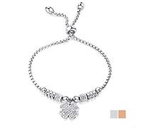 Metal,Fresh Four-Leaf Plant Titanium Steel Ladies Steel Color Full Diamond Adjustable European and American Fashion Gift Beautiful