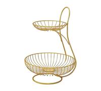 Metal Fruit Basket - 2 Tier Storage Holders, Open Wire Mesh Design Countertop Stands, Durable Iron Fresh Produce Bowls, Vegetables Candy Snack Organizer Racks - For Kitchen Pantry Dining Table