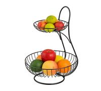 Metal Fruit Basket, 2 Tier Veggies Storage Organizer, Easy Access Sleek Open Wire Design, Countertop Fruit Stand for Countertop Pantry Shelf Party Buffet Break Room Kitchen, 9.84x9.84x14.17 Inches