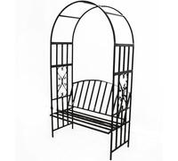 Metal Garden Arch with Benches, Outdoor Steel Arbor for Climbing Plants, Decorative Backyard Trellis, Perfect for Gardens and Patios (Black)