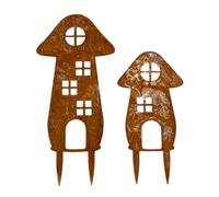 Metal Garden Stakes Decorative | 2 Pieces Rustic Weatherproof | Mushroom House Garden Decor Stakes | for Plant Pots Planter Yard Lawn Pathway Landscape Ground Porch Patio