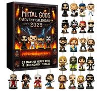 Metal Gods Calendrier de l'Avent 2025, figurines de collection en métal lourd, 24 jours de légendes du rock, boîte de présentation en acrylique, calendrier de l'Avent 24 jours de Noël, calendrier de