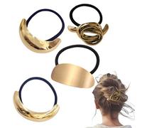 Metal Hair Ties, Gold Ponytail Cuff, Gold Hair Tie Cuff, Gold Metal Hair Tie, 4X Geometric Elastic Hair Ropes, Fashion Gold Hair Cuff Wrap Decorative Hair Bands Ponytail Holders For Women