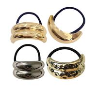 Metal Hair Ties, Gold Ponytail Cuff, Gold Hair Tie Cuff, Gold Metal Hair Tie, 4X Geometric Elastic Hair Ropes, Fashion Gold Hair Cuff Wrap Decorative Hair Bands Ponytail Holders For Women