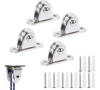 Metal Idler Pulley Pulley With Duplex Bearings, Cable Pulley With Wheel, Standing Block Pulley For Ropes, With 8 Screws And 8 White Plastic Sleeves (4 Pieces)