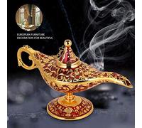 Métal Lampe magique de luxe - Classique Rétro Légende Aladdin Magique Elf Costume Lampe d'Aladdin - Lampe à génie exquise et rétro pour décoration intérieure vintage(Rouge d'or)