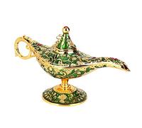 Métal Lampe magique de luxe - Classique Rétro Légende Aladdin Magique Elf Costume Lampe d'Aladdin - Lampe à génie exquise et rétro pour décoration intérieure vintage(vert)