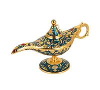 Métal Lampe magique de luxe - Classique Rétro Légende Aladdin Magique Elf Costume Lampe d'Aladdin - Lampe à génie exquise et rétro pour décoration intérieure vintage(Bleu transparent)