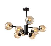 Métal Milieu Du Siècle Branche Pendant Lumière De Plafond Appareil Nordique Boule De Verre Spoutnik Lustre Éclairage E27 Lampes Pour Hallway Bar Cuisine Salle à Manger-Abat-jour Cognac 8 Têtes