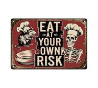 Métal Mur Affiche À Consommer À Vos Risques Et Périls - Imprimé Skull Rat Chef Sign Metals Décorative Poster Aluminium pour Café Restaurant S