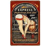 Métal Mur Affiche Fille Sexy Greased Light-Ning Express Pin-Up Girls Station-Service Cinemaation Poster Aluminium Vintage Wall Sticker Unique Sign Metals pour Chambre Bar Cuisine S