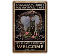 Métal Mur Signe Drôle Plaque Étain Signe Vintage Plaque Deco Metal Pour Chambre Hôtels Bar Pub 20X30Cm Chat Sorcier - Chat Noir Sorcière