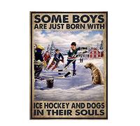 Métal Mur Signe Garçons De Hockey Sur Glace Certains Garçons Viennent De Naître Avec Du Hockey Sur Glace Et Des Chiens Métal Mur Affiche Décorative Poster En Métal Mural Plaque Pour Café,30X40cm
