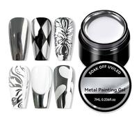 Metal Nail, 7ml Silver Metal Naiel, High Glossy Metael Painting Naeil EPolishe, 3D Reflective Effect Painted Drawing Nail Gel For Manicure