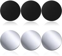 Metal Plates Set Of 6 For Magnetic Car Phone Holder, Thin Metal Plate With Adhesive For Phone Magnet (6 Pieces Black/Silver-Round)