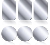 Metal Plates Set Of 6 For Magnetic Car Phone Holder, Thin Metal Plate With Adhesive For Phone Magnet (6 Pieces Silver-Round/Rectangle)