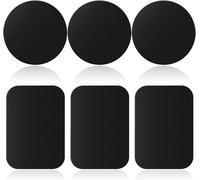 Metal Plates Set Of 6 For Magnetic Car Phone Holder, Thin Metal Plate With Adhesive For Phone Magnet (6 Pieces Black-Round/Rectangle)