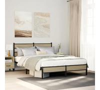 Métal robuste design intemporel chambre Classique 140x190 cm Brun | Cadre de lit sans matelas chêne sonoma 140x190 cm structure robuste acier literie chambre adulte sommier bois ferme