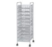 Metal Rolling File Cabinet Utility Cart with 10 Drawers Large Capacity Storage Organizer on Wheels for Office/Home Trolley Design Silver 29X38X91Cm/11.4X15X36In(Silver-35X47.9X91Cm/14X19X36I)