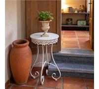 Metal Side Table, Vintage Distressed Wrought Iron Plant Stand | Patio Coffee Bistro Table, Multi-Function Small Round Accent Table for Patio, Plant Stand & Leisure Side Desk